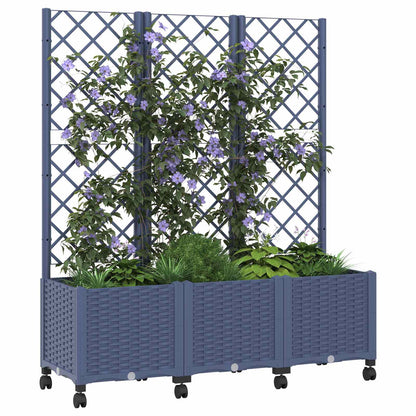 vidaXL Garden Planter with Trellis&Wheels Blue Grey 120 x 40 x 146 cm