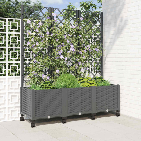 vidaXL Garden Planter with Trellis&Wheels Light Grey 120 x 40 x 146 cm