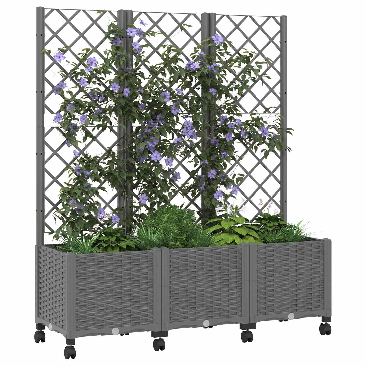 vidaXL Garden Planter with Trellis&Wheels Light Grey 120 x 40 x 146 cm