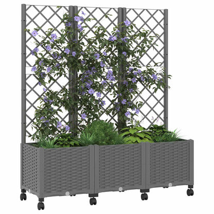 vidaXL Garden Planter with Trellis&Wheels Light Grey 120 x 40 x 146 cm