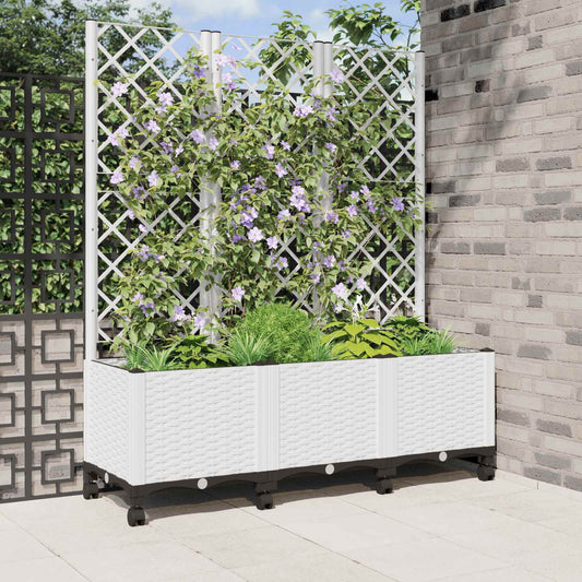 vidaXL Garden Planter with Trellis&Wheels White 120 x 40 x 146 cm PP