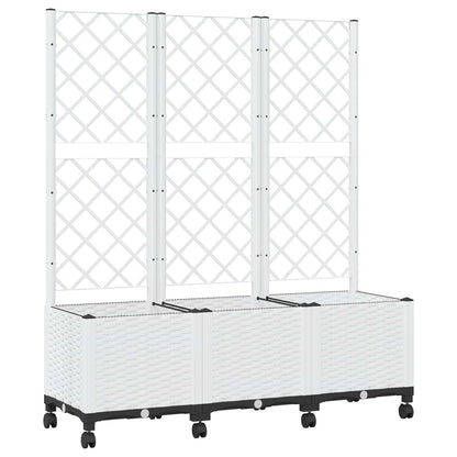 vidaXL Garden Planter with Trellis&Wheels White 120 x 40 x 146 cm PP