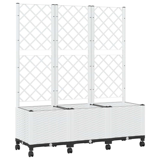 vidaXL Garden Planter with Trellis&Wheels White 120 x 40 x 146 cm PP