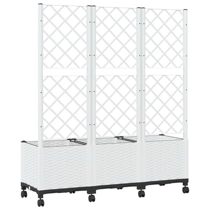 vidaXL Garden Planter with Trellis&Wheels White 120 x 40 x 146 cm PP