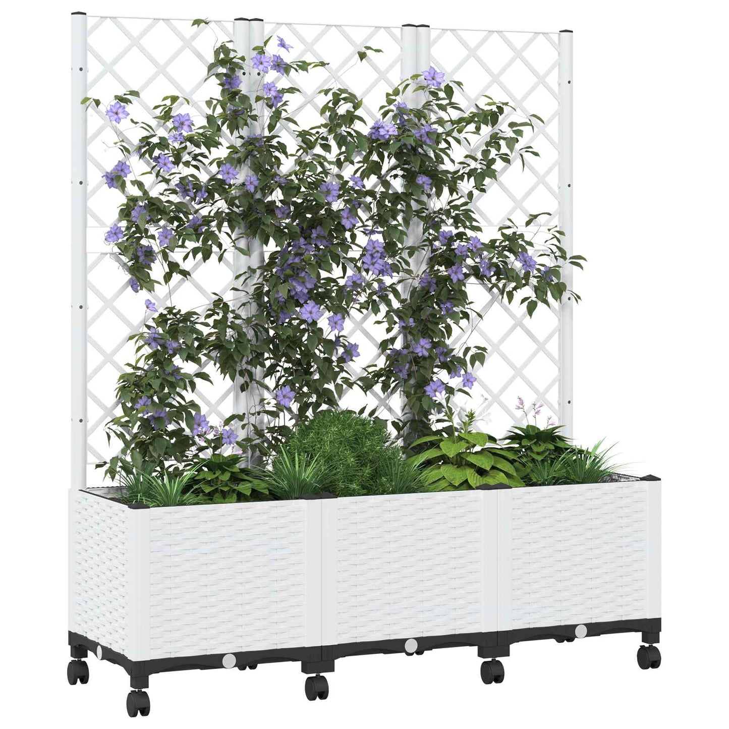 vidaXL Garden Planter with Trellis&Wheels White 120 x 40 x 146 cm PP