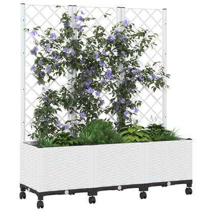 vidaXL Garden Planter with Trellis&Wheels White 120 x 40 x 146 cm PP