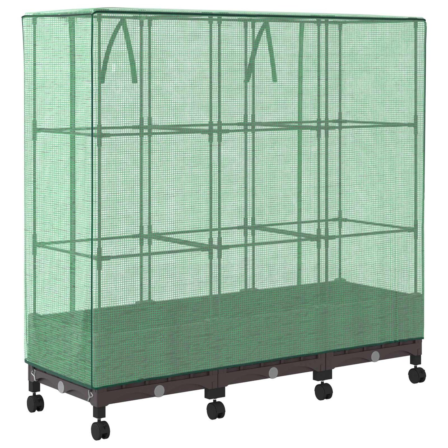 vidaXL Garden Planter with Greenhouse Cover&Wheels 3 pcs Brown PP