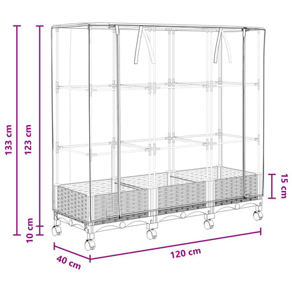 vidaXL Garden Planter with Greenhouse Cover&Wheels 3 pcs Brown PP