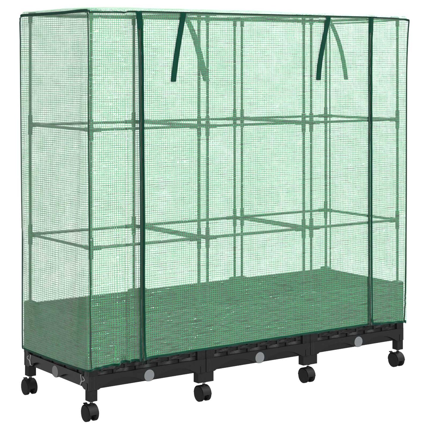 vidaXL Garden Planter with Greenhouse Cover&Wheels 3 pcs Black PP