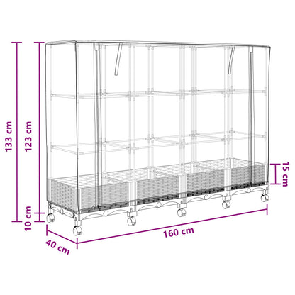 vidaXL Garden Planter with Greenhouse Cover&Wheels 3 pcs Black PP