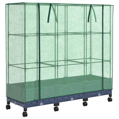 vidaXL Garden Planter with Greenhouse Cover&Wheels 3 pcs Blue Grey PP
