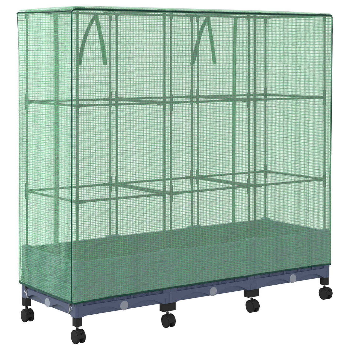 vidaXL Garden Planter with Greenhouse Cover&Wheels 3 pcs Blue Grey PP