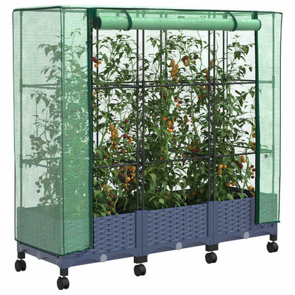 vidaXL Garden Planter with Greenhouse Cover&Wheels 3 pcs Blue Grey PP