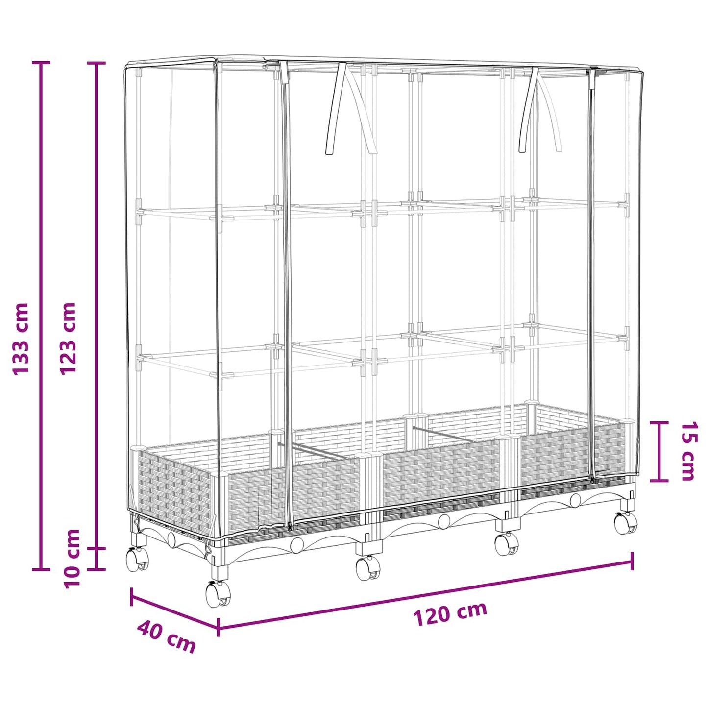 vidaXL Garden Planter with Greenhouse Cover&Wheels 3 pcs Blue Grey PP