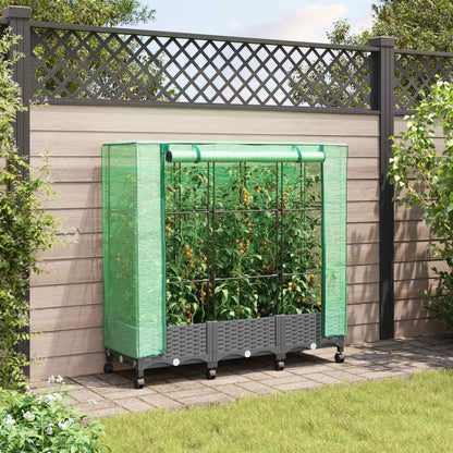 vidaXL Garden Planter with Greenhouse Cover&Wheels 3 pcs Light Grey PP