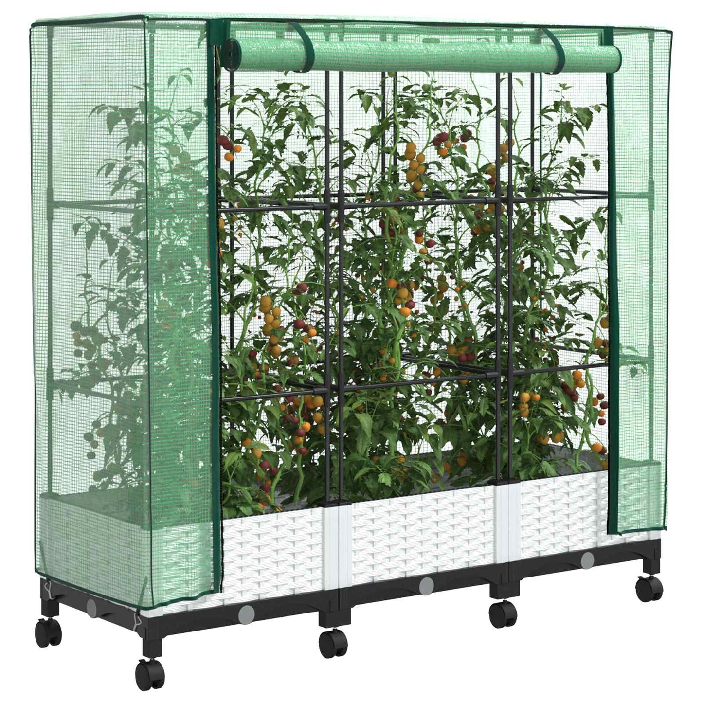 vidaXL Garden Planter with Greenhouse Cover&Wheels 3 pcs White PP