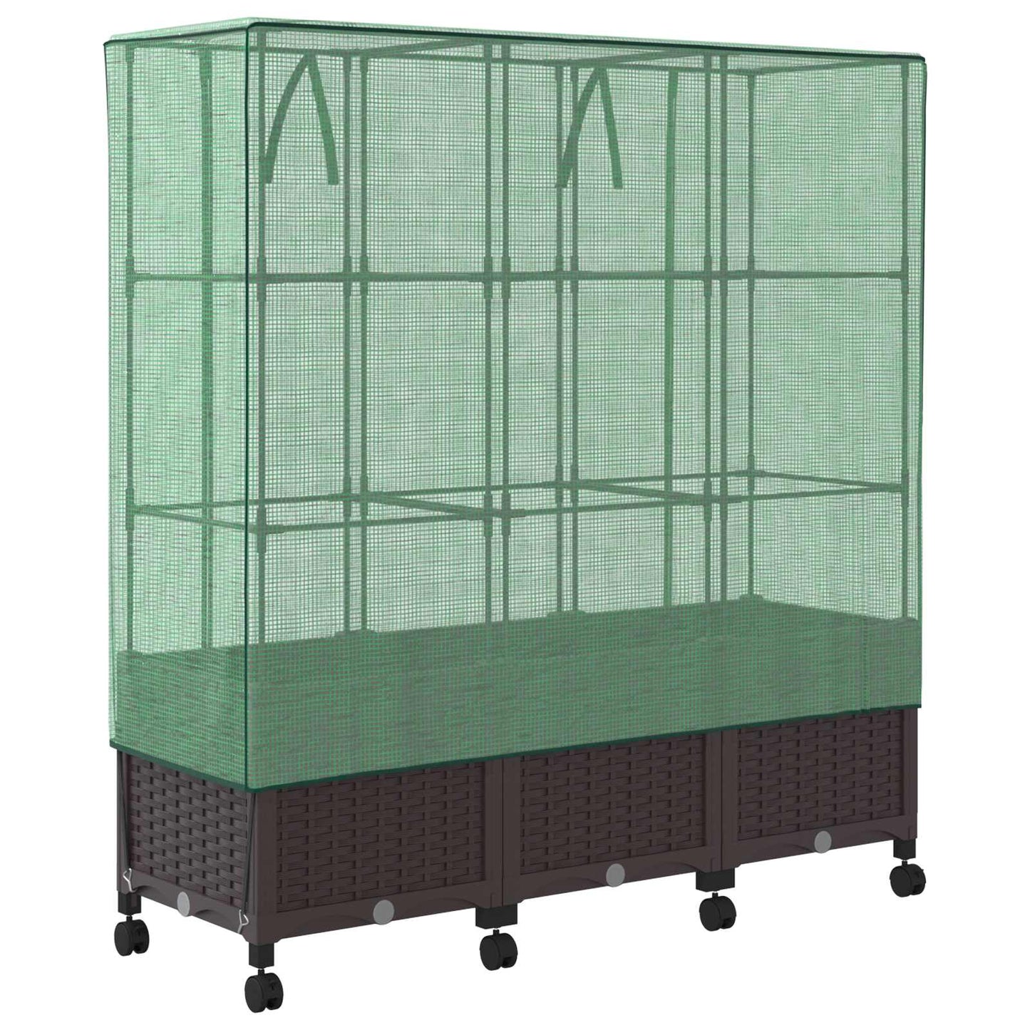 vidaXL Garden Planter with Greenhouse Cover&Wheels 3 pcs Brown PP