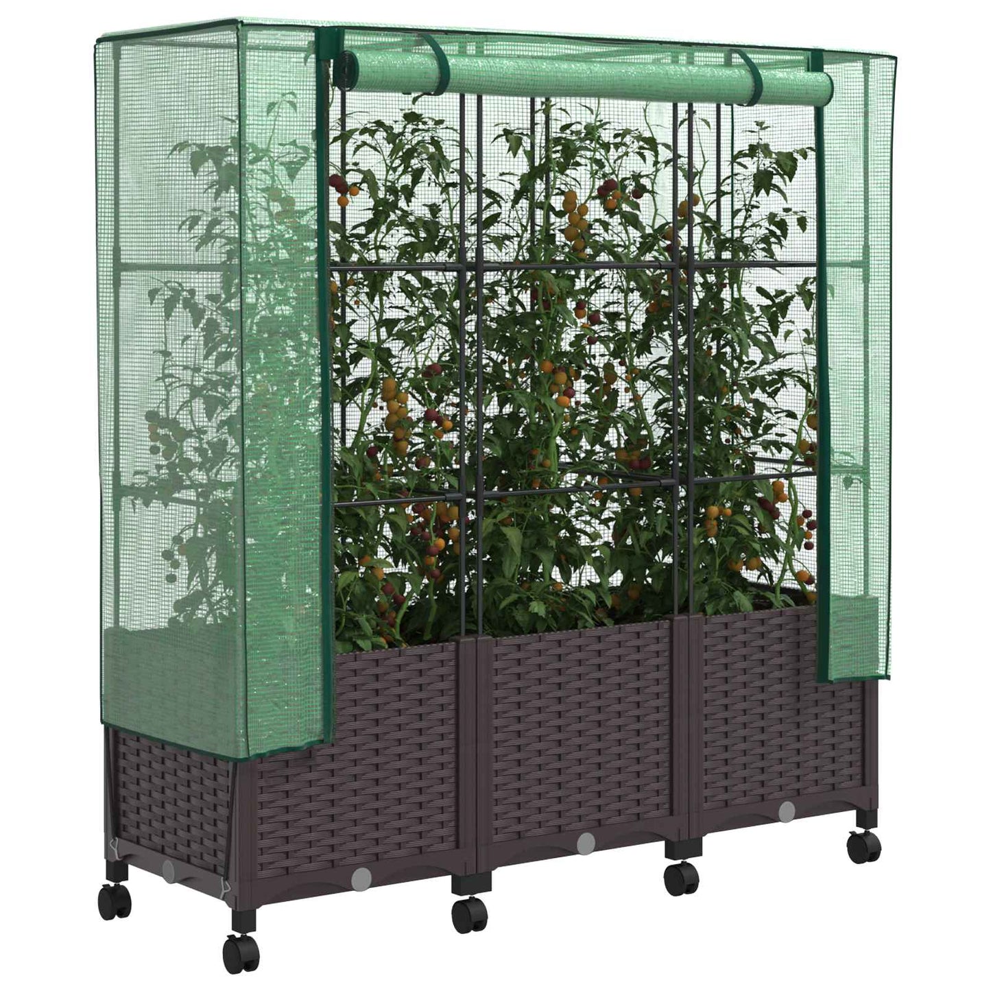 vidaXL Garden Planter with Greenhouse Cover&Wheels 3 pcs Brown PP