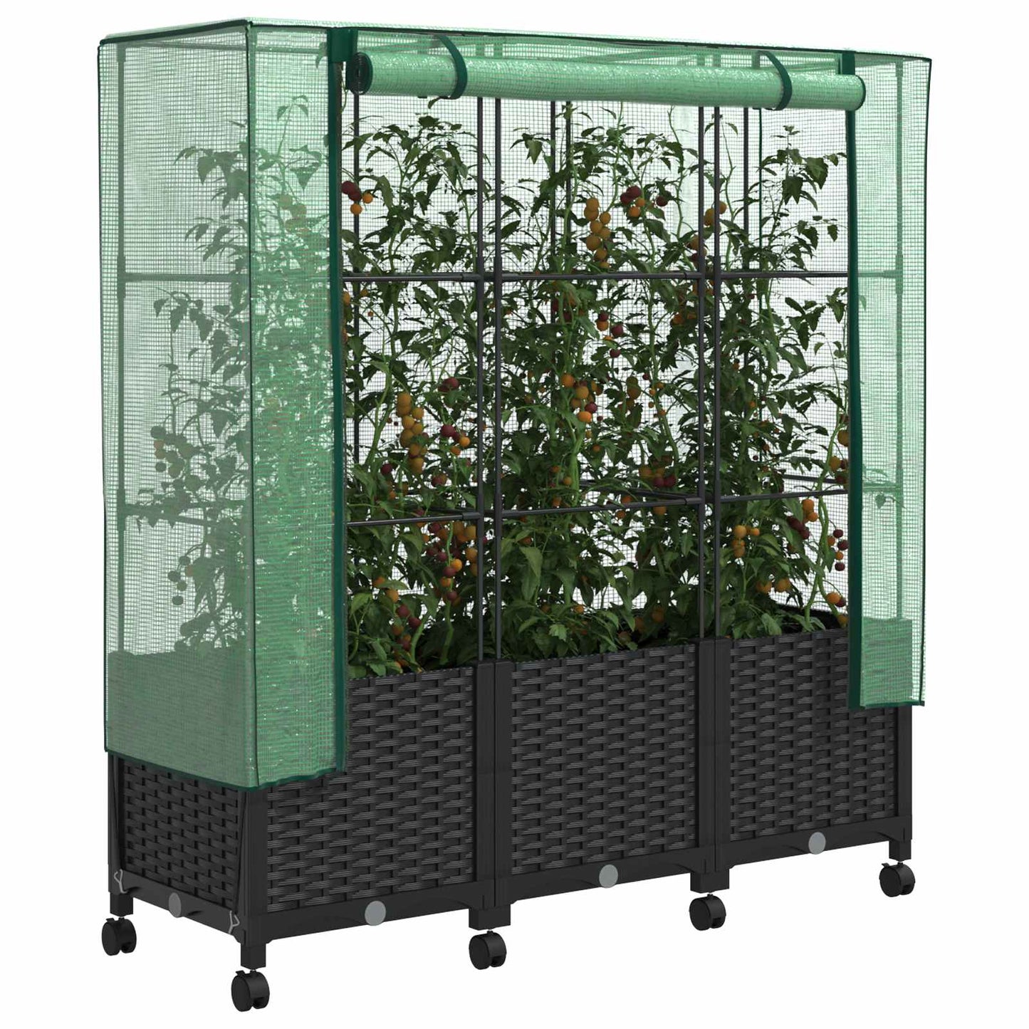 vidaXL Garden Planter with Greenhouse Cover&Wheels 3 pcs Black PP