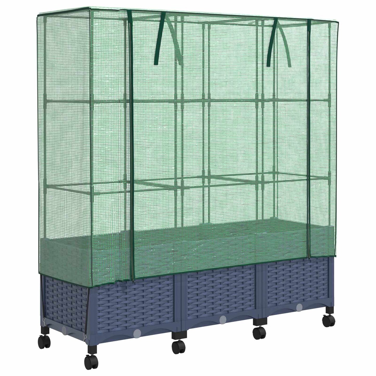 vidaXL Garden Planter with Greenhouse Cover&Wheels 3 pcs Blue Grey PP