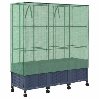 vidaXL Garden Planter with Greenhouse Cover&Wheels 3 pcs Blue Grey PP