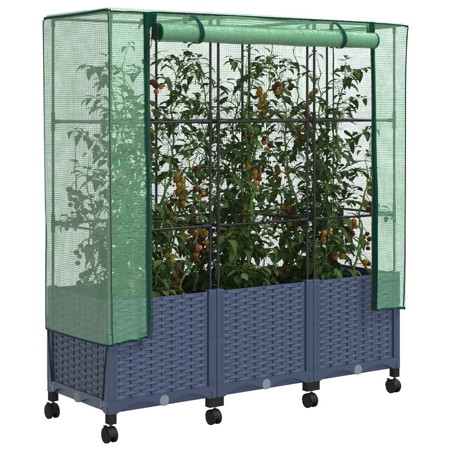 vidaXL Garden Planter with Greenhouse Cover&Wheels 3 pcs Blue Grey PP