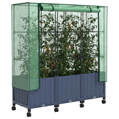 vidaXL Garden Planter with Greenhouse Cover&Wheels 3 pcs Blue Grey PP