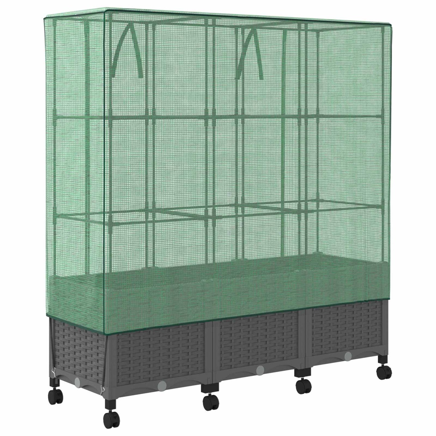 vidaXL Garden Planter with Greenhouse Cover&Wheels 3 pcs Light Grey PP