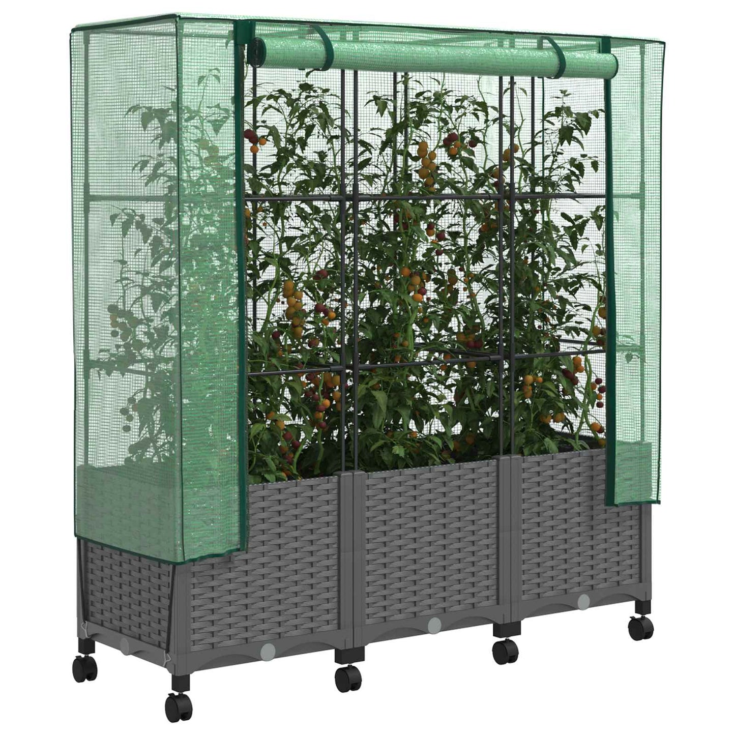 vidaXL Garden Planter with Greenhouse Cover&Wheels 3 pcs Light Grey PP