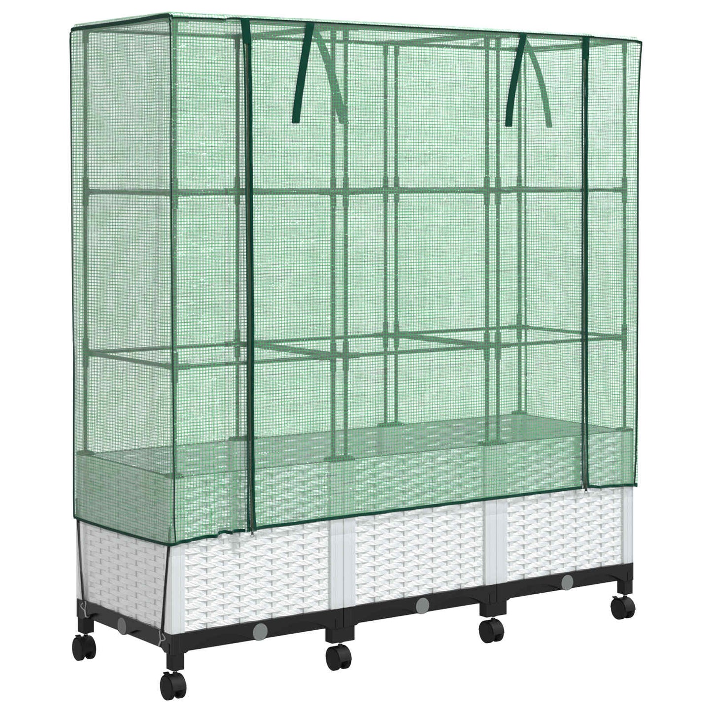 vidaXL Garden Planter with Greenhouse Cover&Wheels 3 pcs White PP