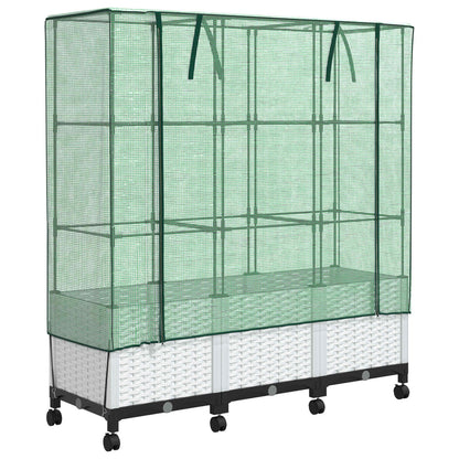 vidaXL Garden Planter with Greenhouse Cover&Wheels 3 pcs White PP