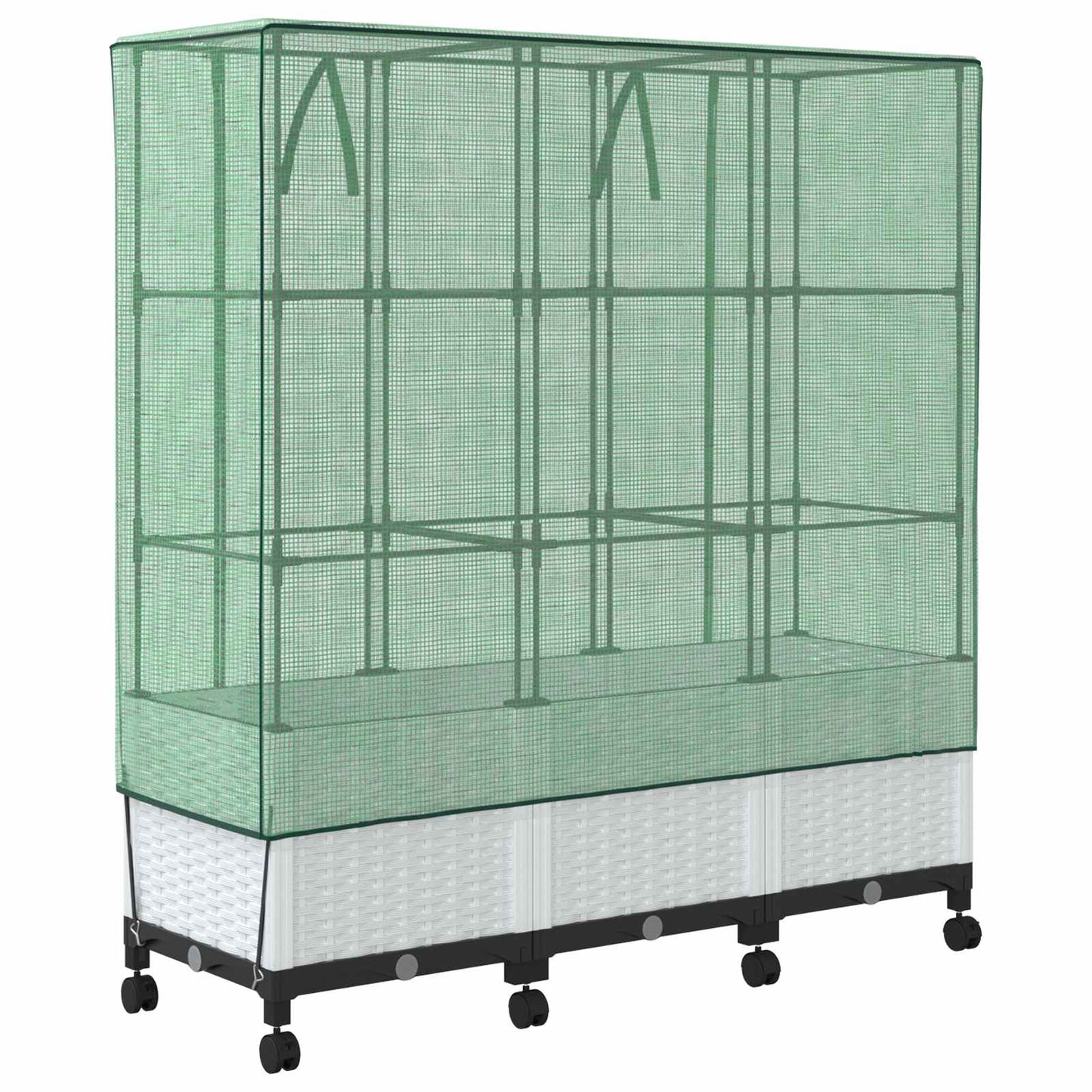 vidaXL Garden Planter with Greenhouse Cover&Wheels 3 pcs White PP