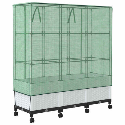 vidaXL Garden Planter with Greenhouse Cover&Wheels 3 pcs White PP