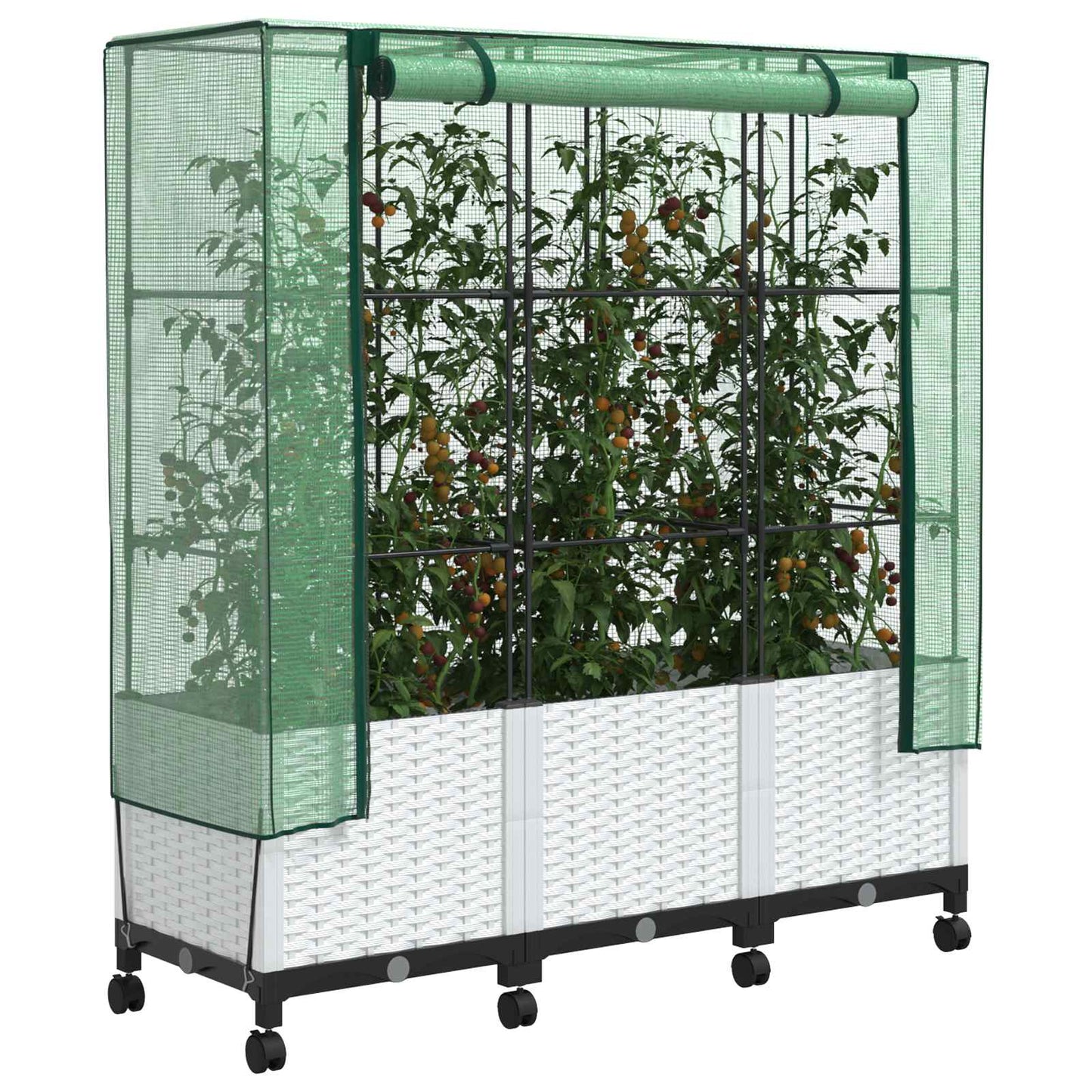 vidaXL Garden Planter with Greenhouse Cover&Wheels 3 pcs White PP