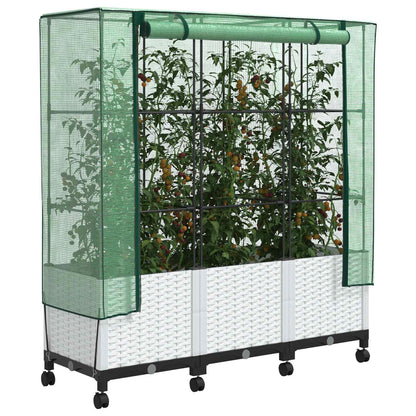 vidaXL Garden Planter with Greenhouse Cover&Wheels 3 pcs White PP