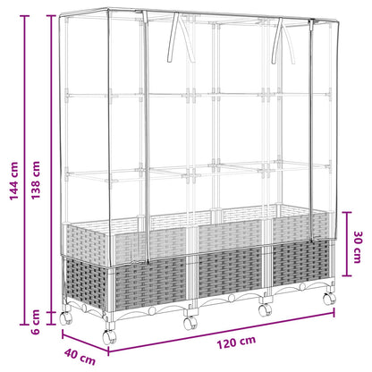 vidaXL Garden Planter with Greenhouse Cover&Wheels 3 pcs White PP
