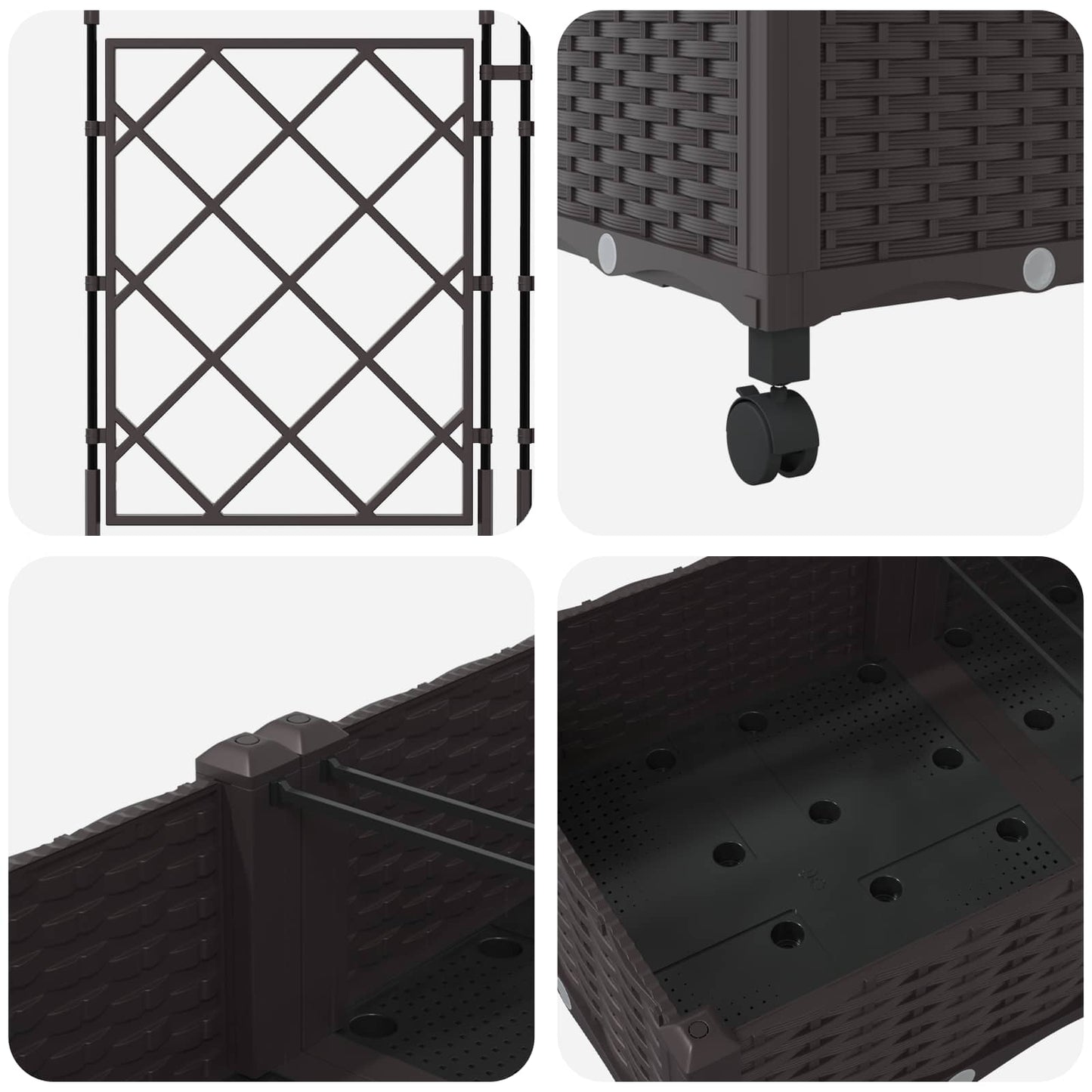 vidaXL Garden Planter with Trellis&Wheels 3 pcs Brown PP