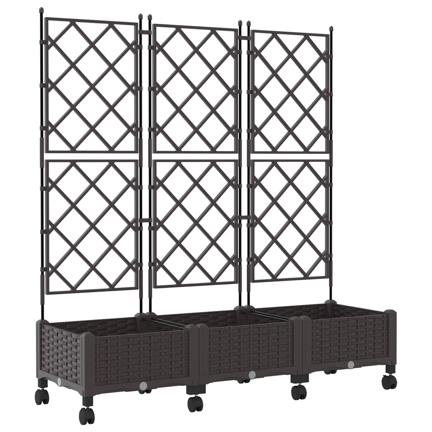 vidaXL Garden Planter with Trellis&Wheels 3 pcs Brown PP