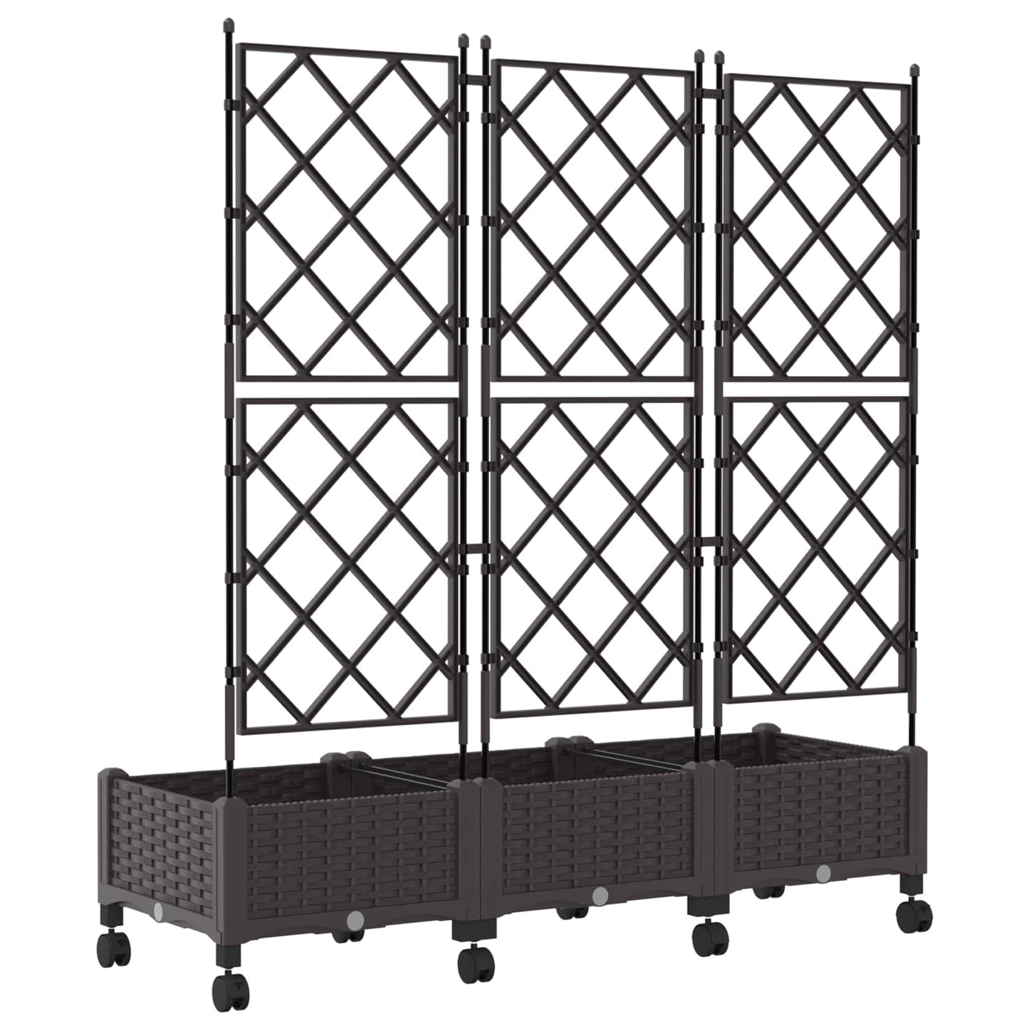 vidaXL Garden Planter with Trellis&Wheels 3 pcs Brown PP