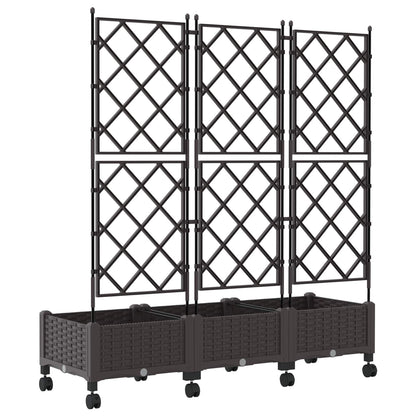 vidaXL Garden Planter with Trellis&Wheels 3 pcs Brown PP