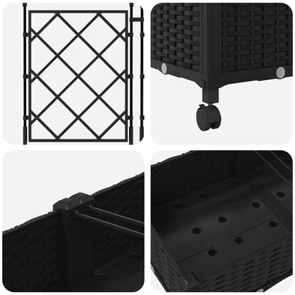 vidaXL Garden Planter with Trellis&Wheels 3 pcs Black PP