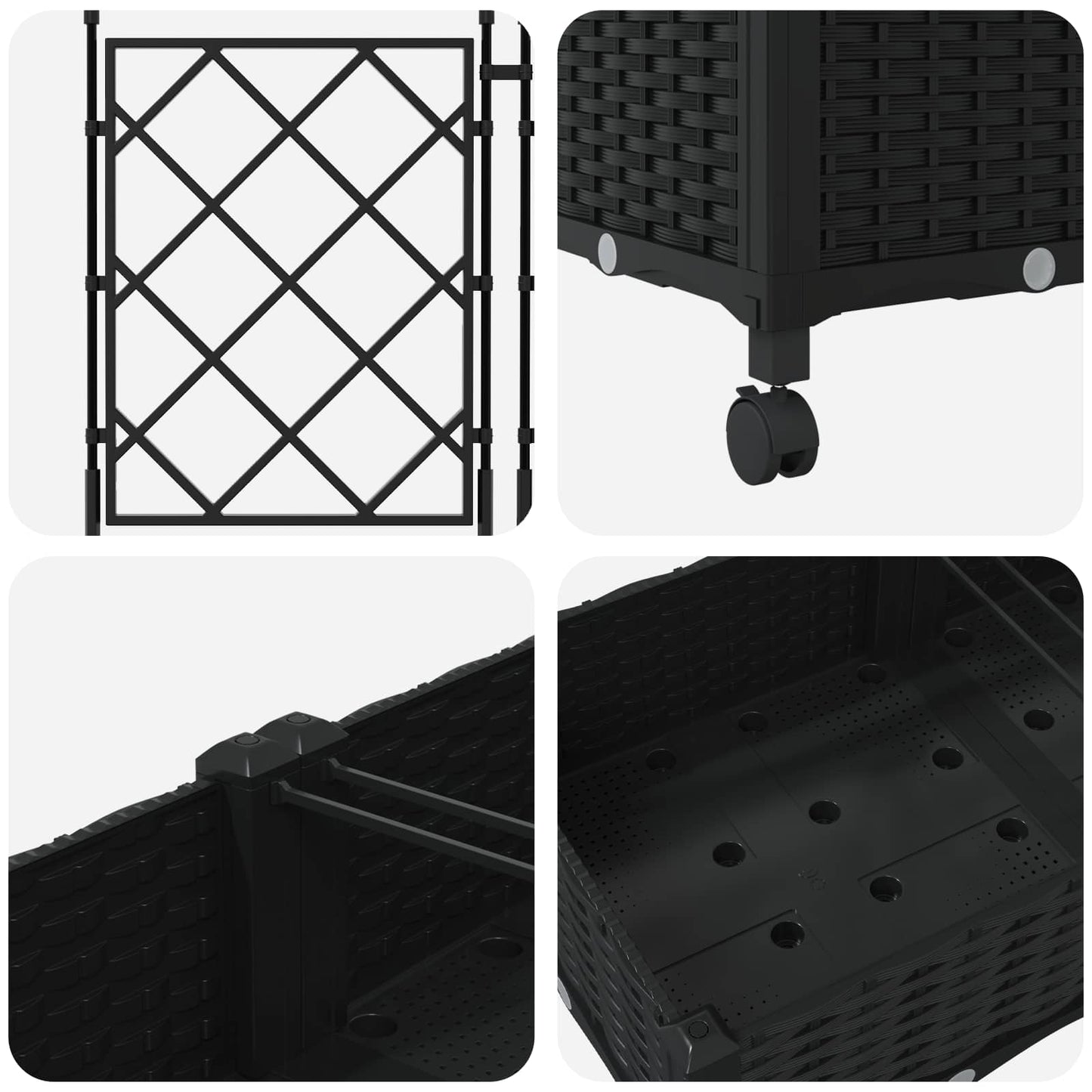 vidaXL Garden Planter with Trellis&Wheels 3 pcs Black PP