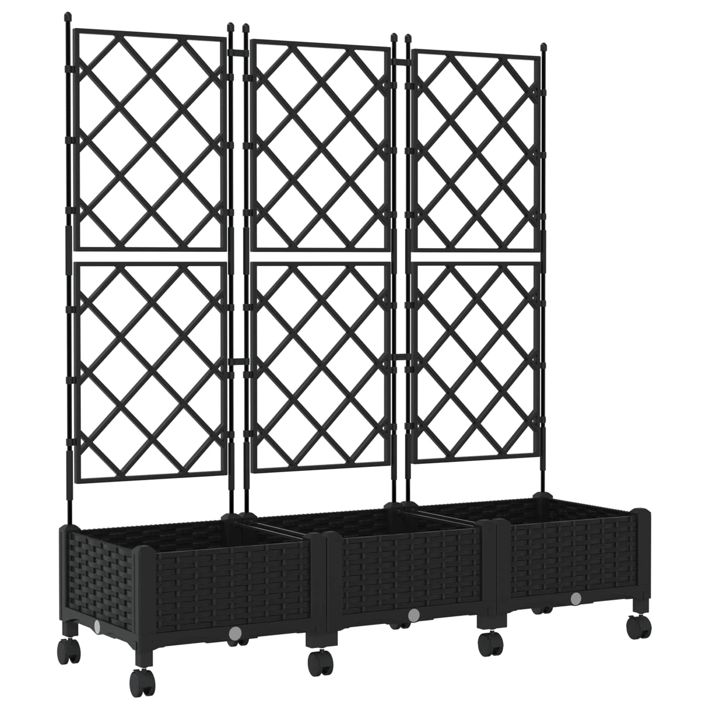 vidaXL Garden Planter with Trellis&Wheels 3 pcs Black PP