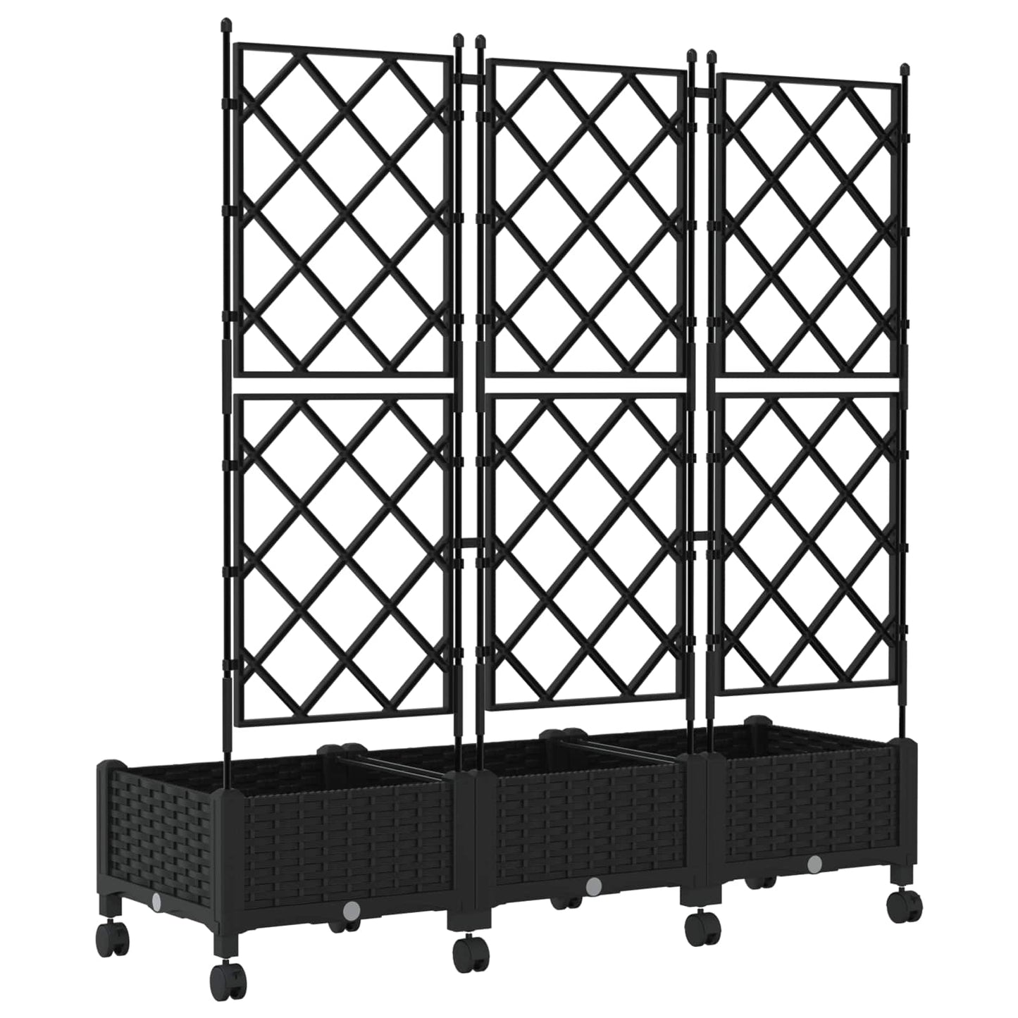 vidaXL Garden Planter with Trellis&Wheels 3 pcs Black PP