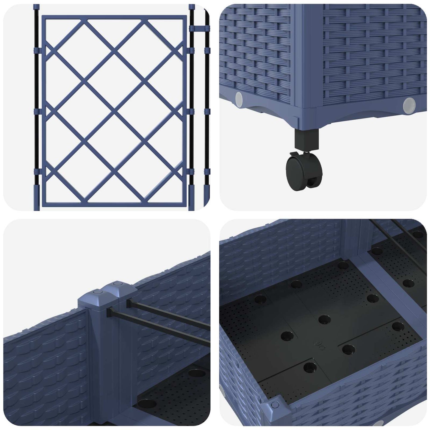 vidaXL Garden Planter with Trellis&Wheels 3 pcs Grey PP