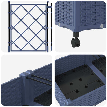 vidaXL Garden Planter with Trellis&Wheels 3 pcs Grey PP