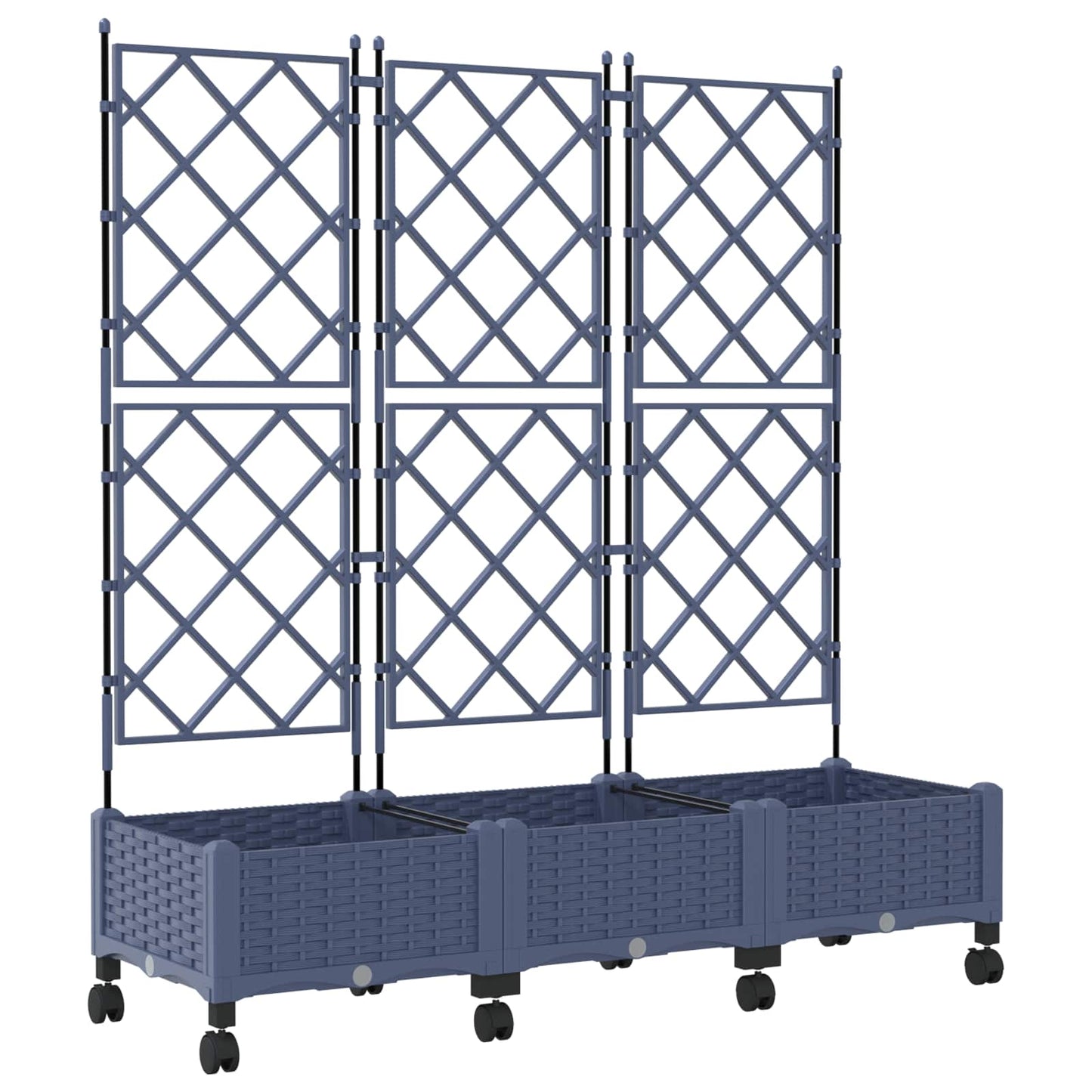 vidaXL Garden Planter with Trellis&Wheels 3 pcs Grey PP