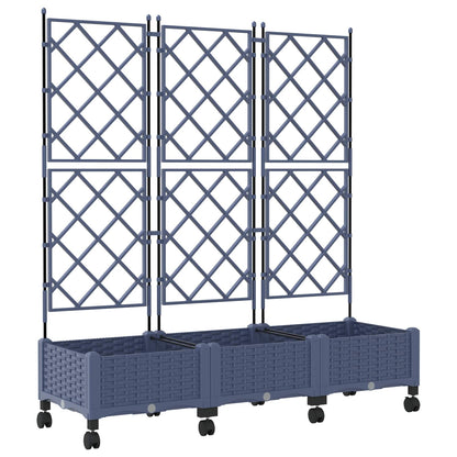 vidaXL Garden Planter with Trellis&Wheels 3 pcs Grey PP