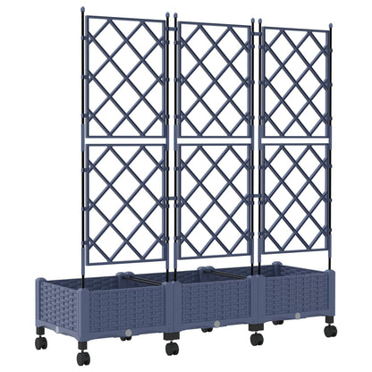 vidaXL Garden Planter with Trellis&Wheels 3 pcs Grey PP