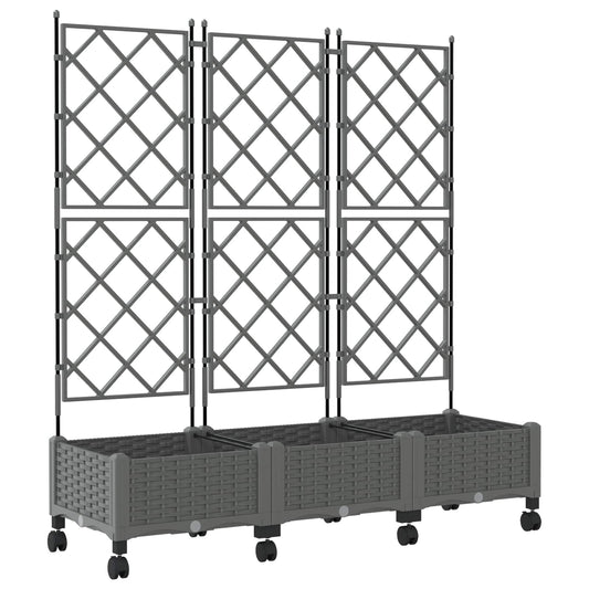vidaXL Garden Planter with Trellis&Wheels 3 pcs Light Grey PP